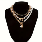 Vintage Pearl and Gold Snake Chain Necklace Set