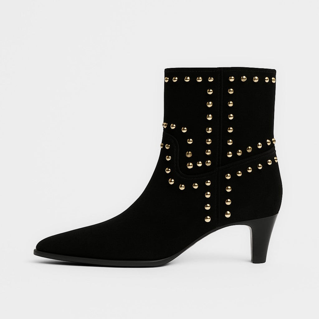 Retro Cow Suede Ankle Boots with Studded Detail