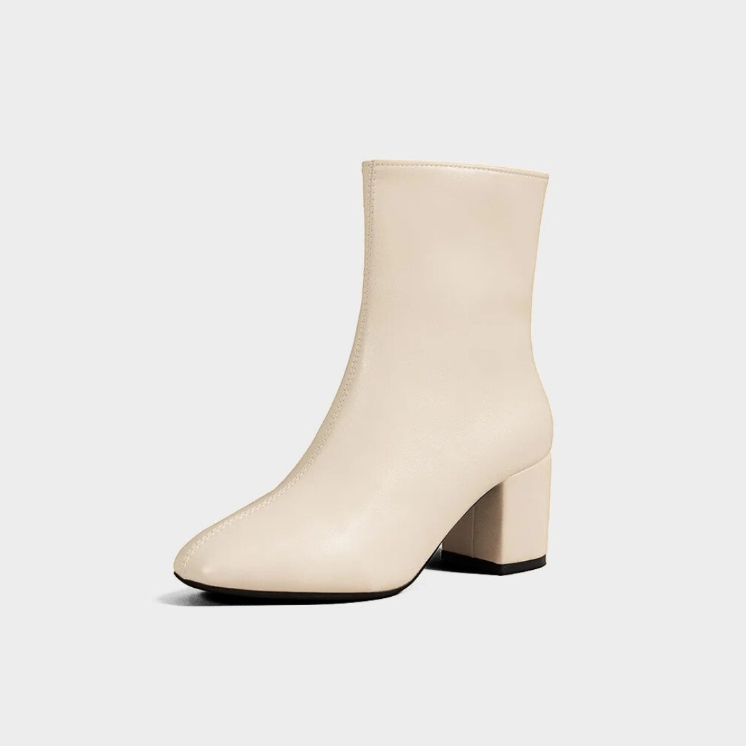 Minimalist Polished Ankle Boots with High Block Heel and Pointed Toe