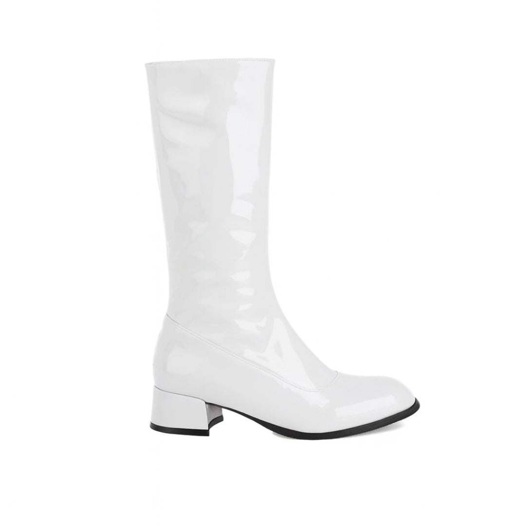 Glossy Patent Mid-Calf Boots with Block Heel