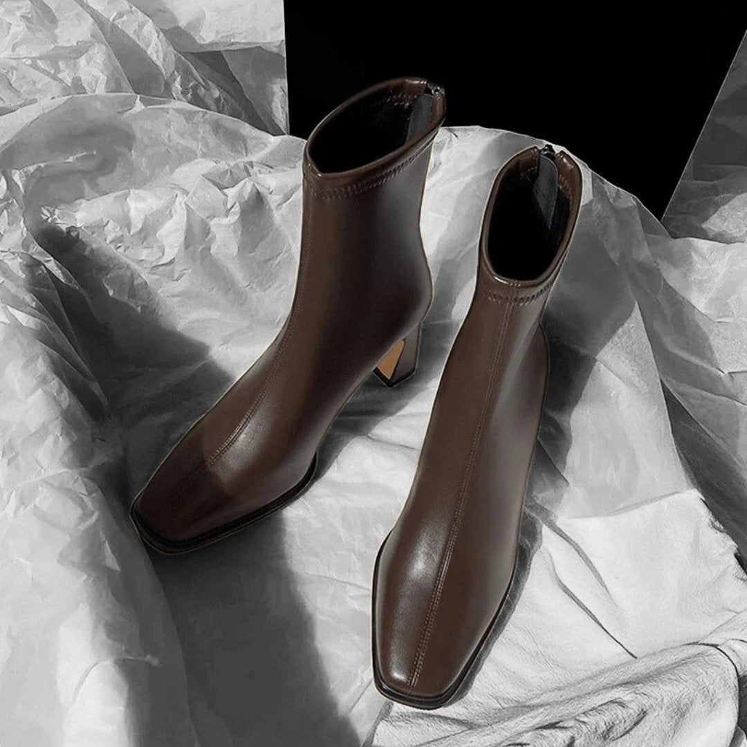 Square Toe Ankle Boots with High Block Heel