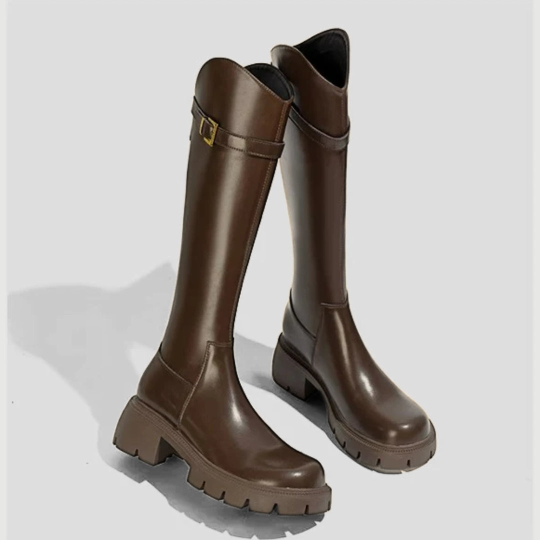 Knee-High Riding boots with Chunky Block Heel and Lug Sole