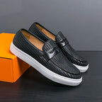 Leather Penny Loafer Style with Weave Knit Pattern