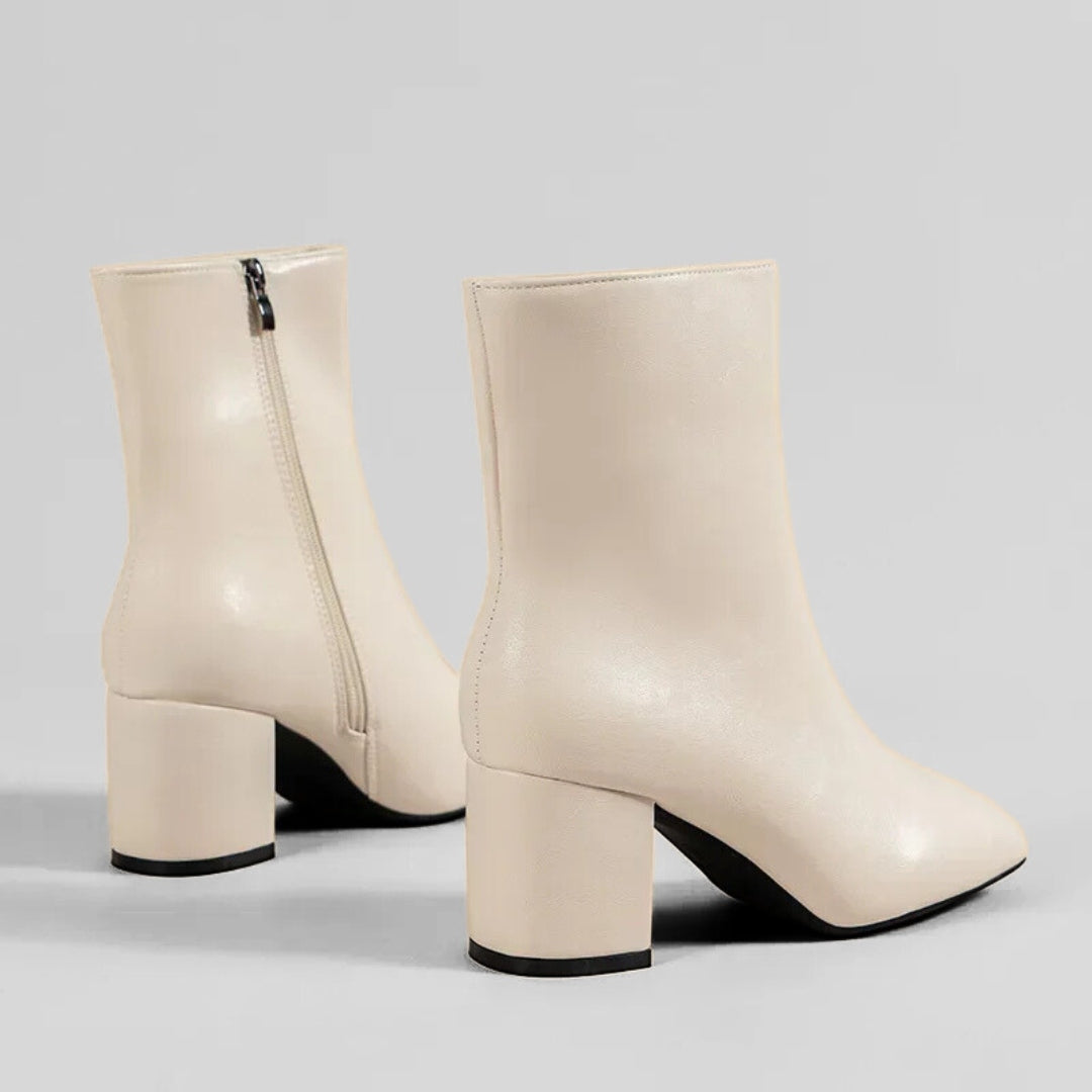 Minimalist Polished Ankle Boots with High Block Heel and Pointed Toe