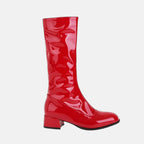 Glossy Patent Mid-Calf Boots with Block Heel