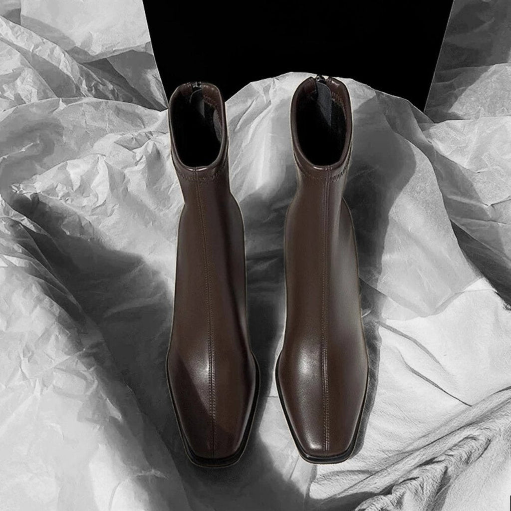 Square Toe Ankle Boots with High Block Heel