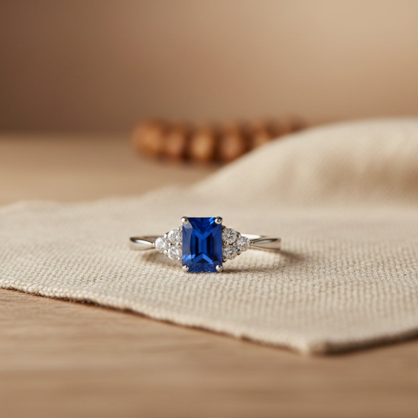 Octagon Cut Sapphire Ring