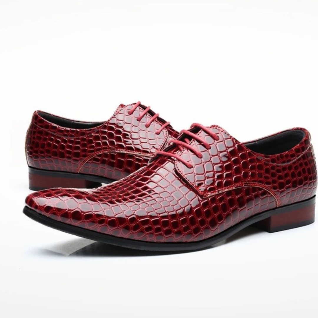 Oxford Dress Shoes with Glossy Snakeskin Texture