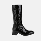 Glossy Patent Mid-Calf Boots with Block Heel