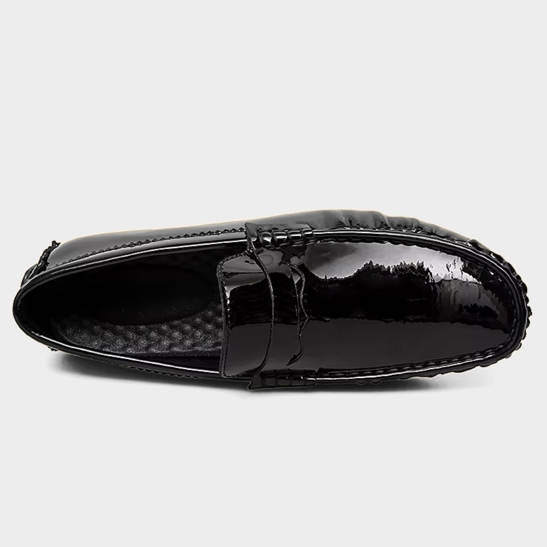 Glossy Leather Slip-On Penny Loafers with Soft Sole