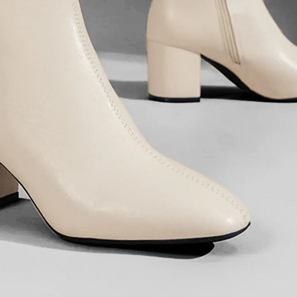 Minimalist Polished Ankle Boots with High Block Heel and Pointed Toe