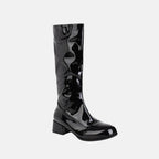 Glossy Patent Mid-Calf Boots with Block Heel
