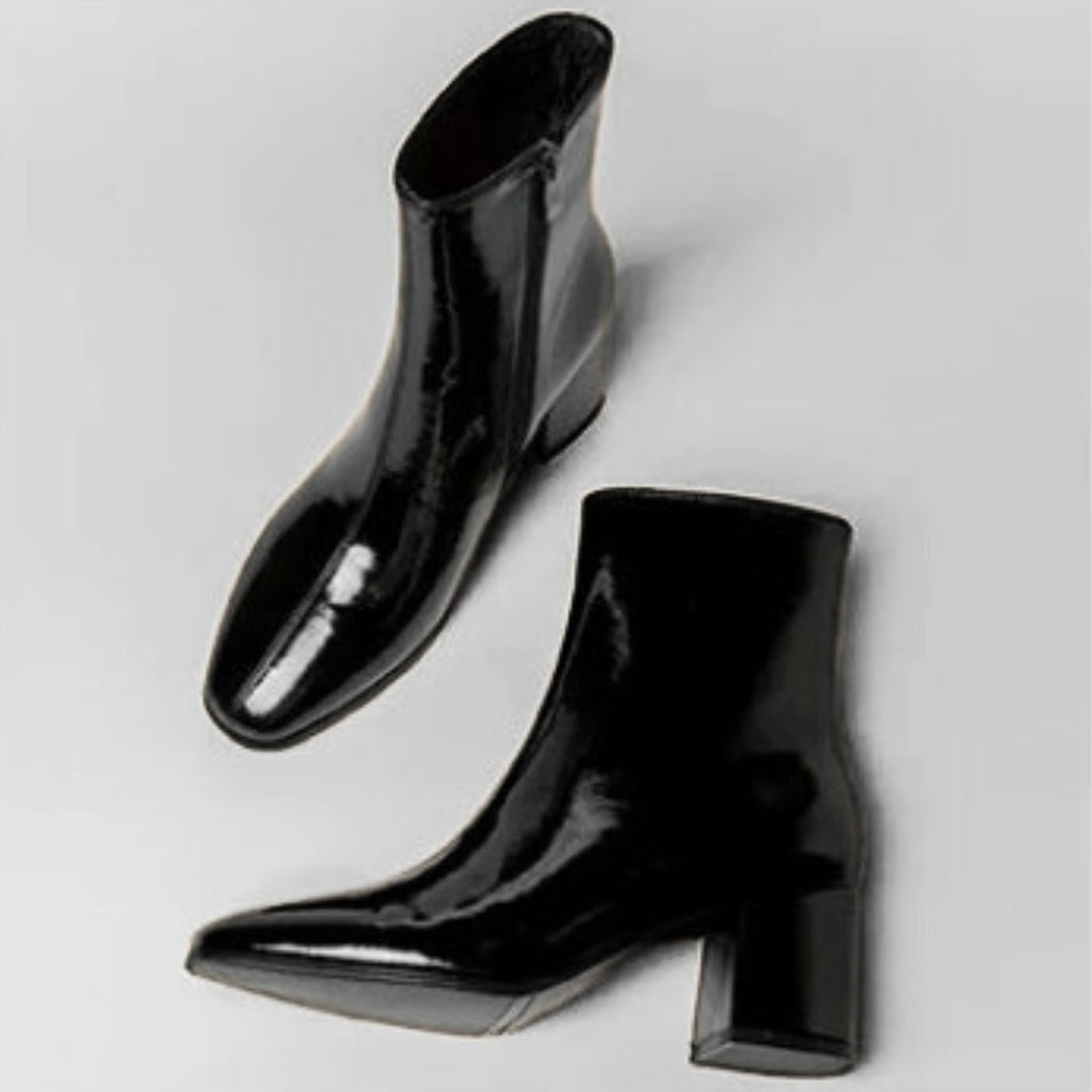 Minimalist Polished Ankle Boots with High Block Heel and Pointed Toe
