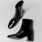 Minimalist Polished Ankle Boots with High Block Heel and Pointed Toe