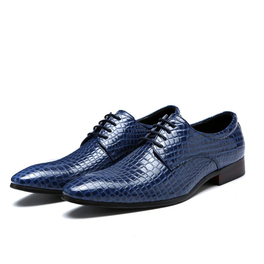 Oxford Dress Shoes with Glossy Snakeskin Texture