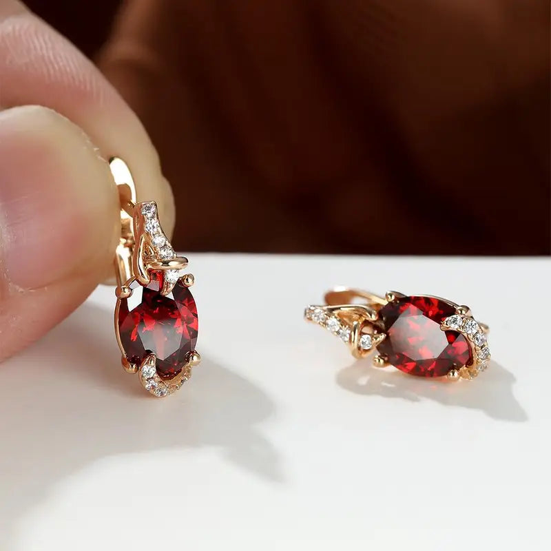 Gold Crimson Twilight Drop Earrings