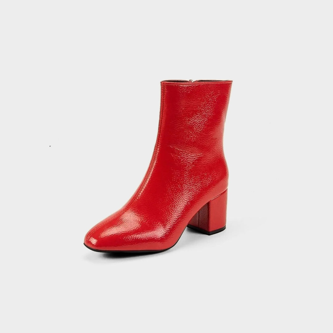 Minimalist Polished Ankle Boots with High Block Heel and Pointed Toe