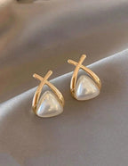 Vintage Cross Triangle Pearl Dropping Earrings