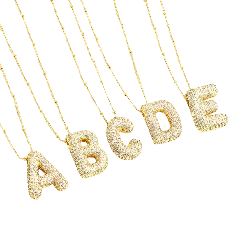 Gold Bubble Letter Initial Necklace