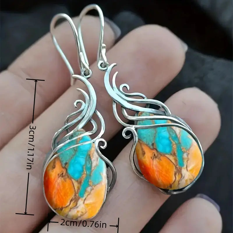 Brilliant Blue and Orange Gemstone Drop Earrings