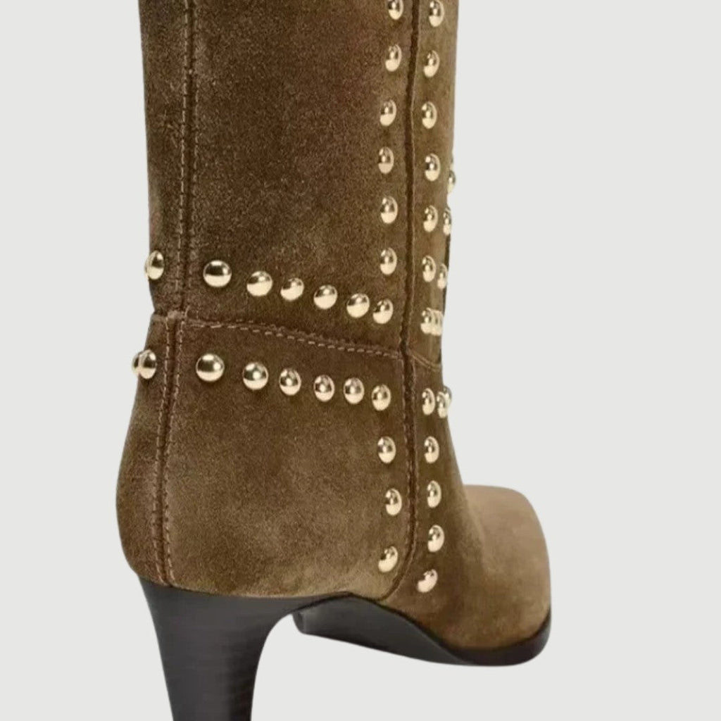 Retro Cow Suede Ankle Boots with Studded Detail