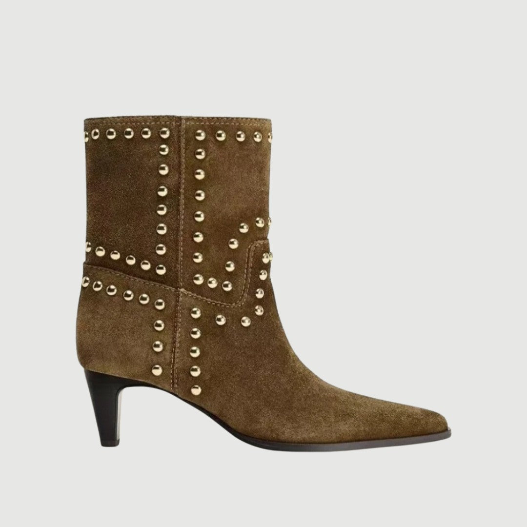 Retro Cow Suede Ankle Boots with Studded Detail