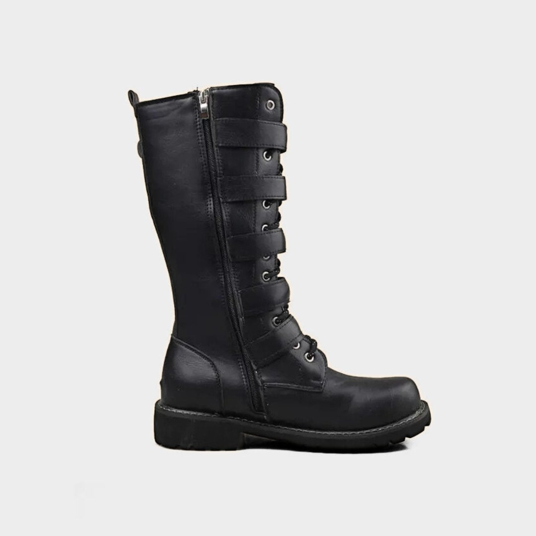 Classic Black Motorcycle Boots with Metallic Buckles