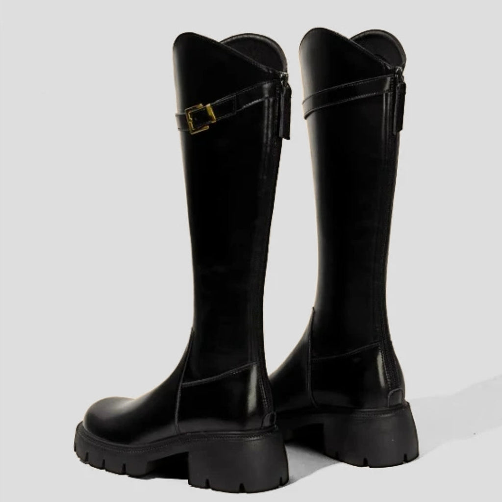 Knee-High Riding boots with Chunky Block Heel and Lug Sole