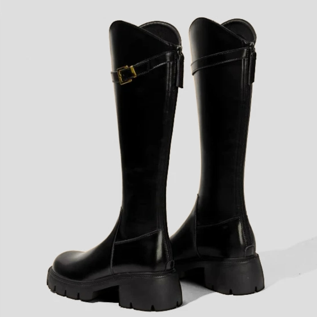 Knee-High Riding boots with Chunky Block Heel and Lug Sole