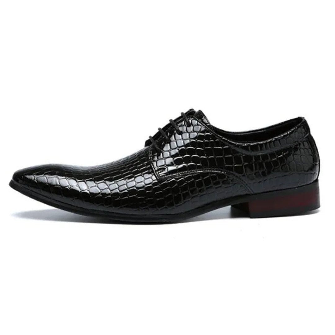 Oxford Dress Shoes with Glossy Snakeskin Texture