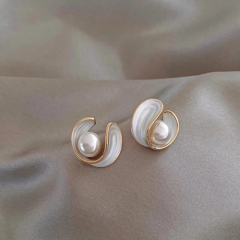 White Opal with Pearls Earrings
