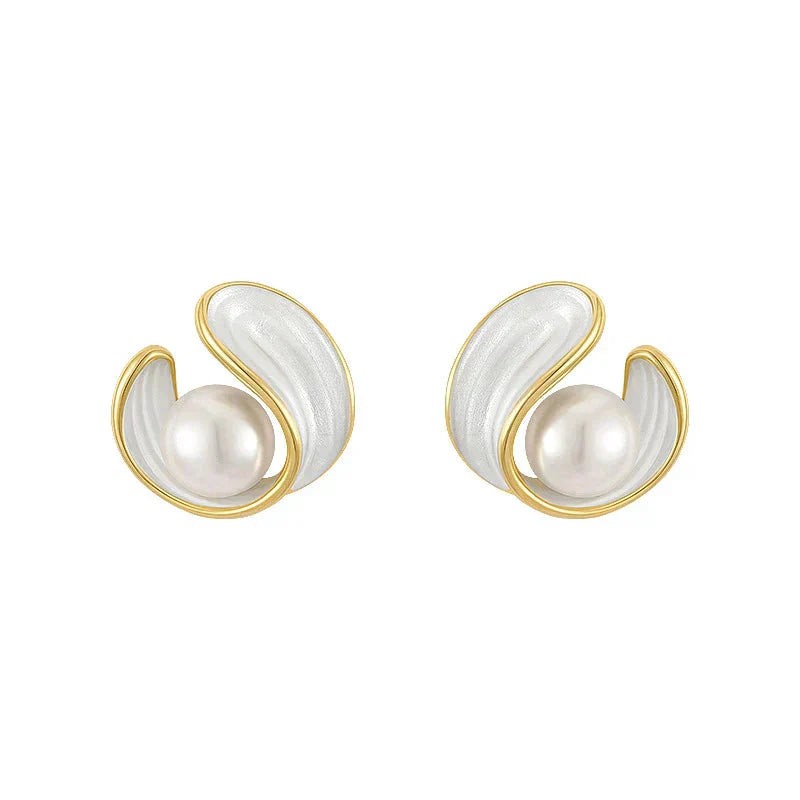 White Opal with Pearls Earrings