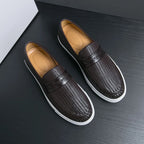 Leather Penny Loafer Style with Weave Knit Pattern