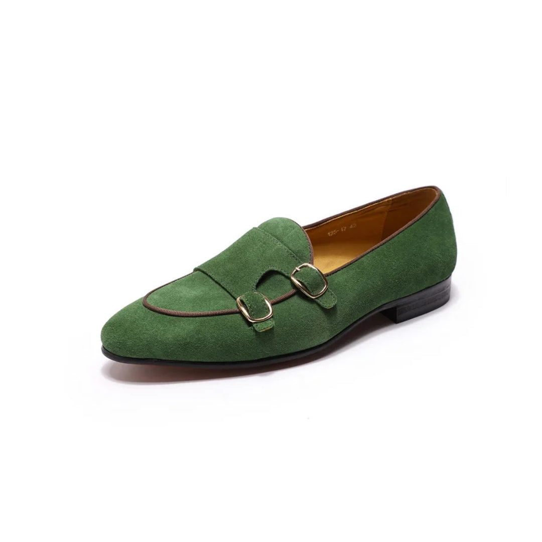 Suede Leather Formal Monk Strap Loafers with Low Stacked Block Heel