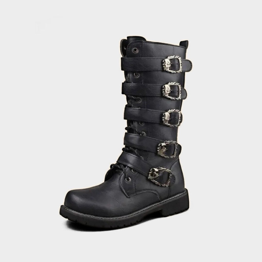 Classic Black Motorcycle Boots with Metallic Buckles