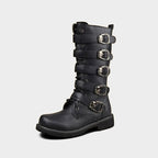Classic Black Motorcycle Boots with Metallic Buckles