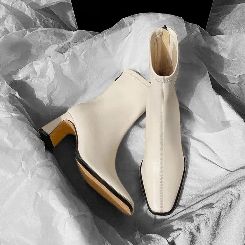 Square Toe Ankle Boots with High Block Heel