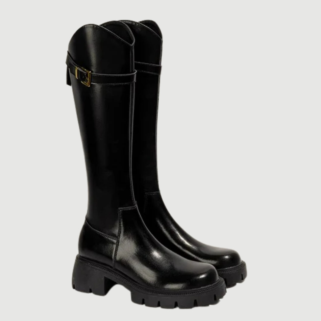 Knee-High Riding boots with Chunky Block Heel and Lug Sole