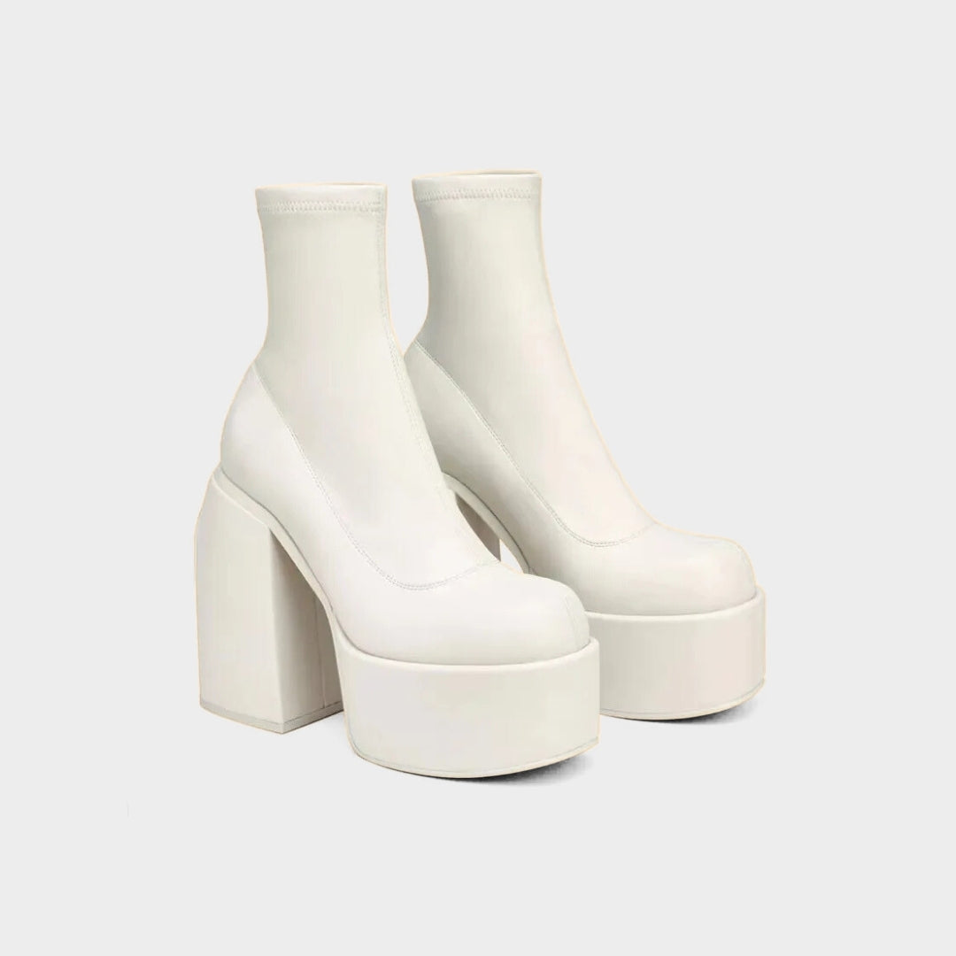 Platform Ankle Sock Boots With High Block Heel
