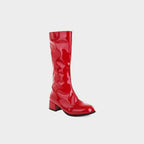 Glossy Patent Mid-Calf Boots with Block Heel