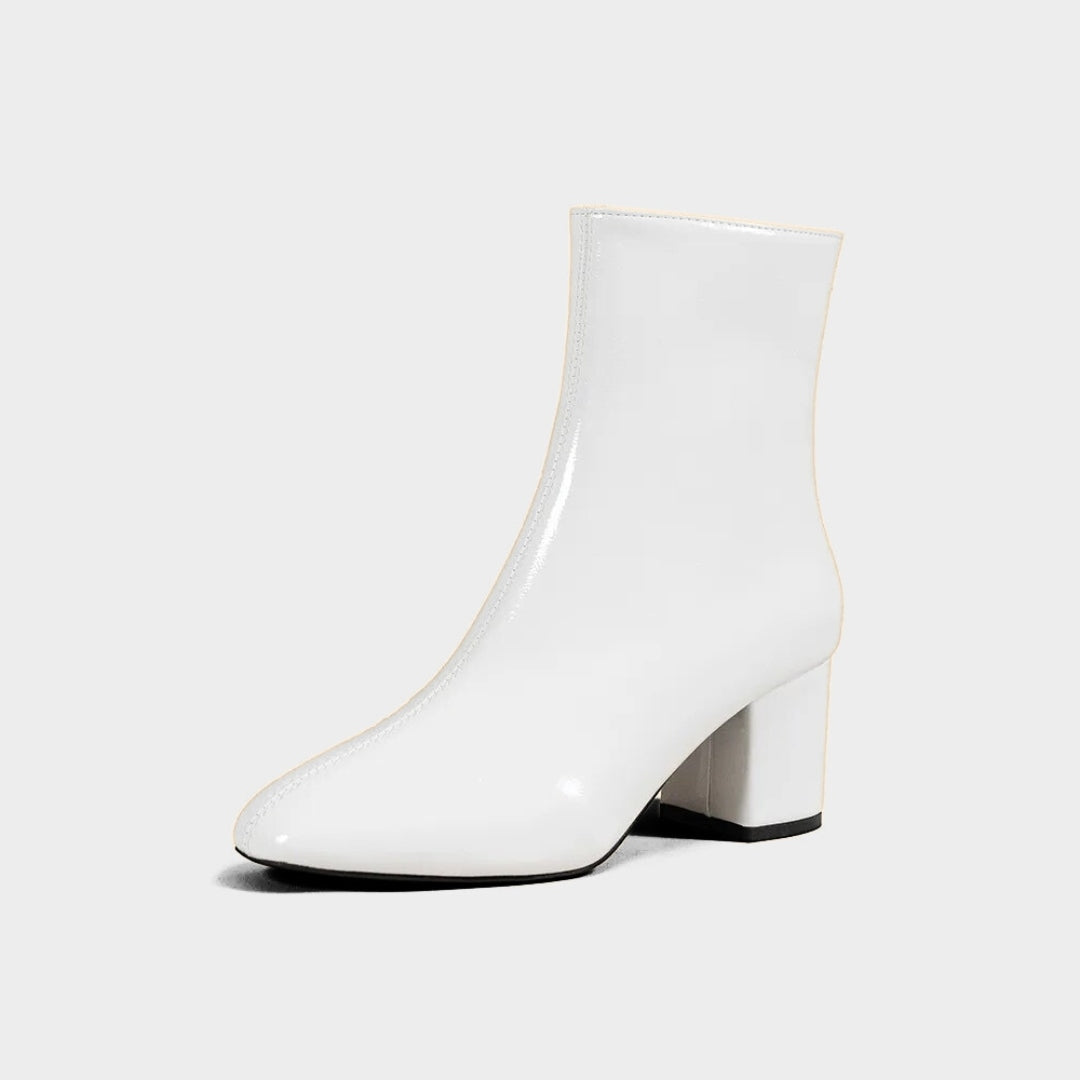 Minimalist Polished Ankle Boots with High Block Heel and Pointed Toe