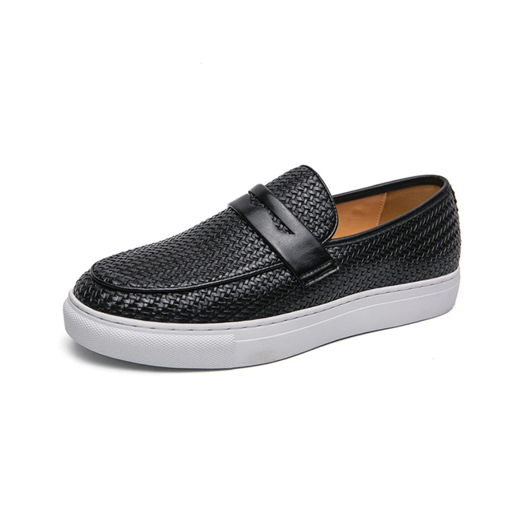 Leather Penny Loafer Style with Weave Knit Pattern