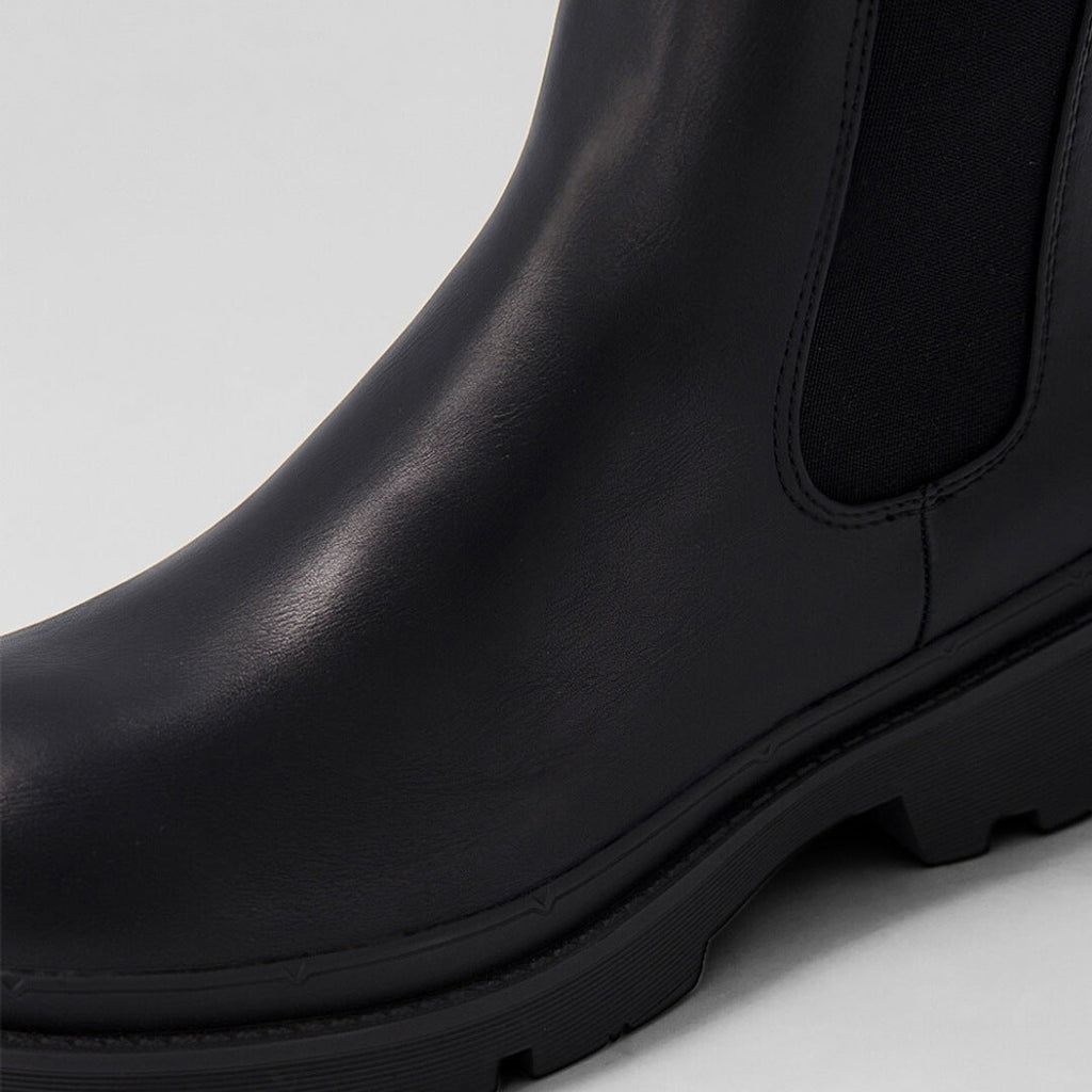 Leather Chelsea Rain Boots with Chunky Sole and Low Block Heel