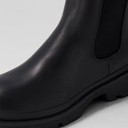 Leather Chelsea Rain Boots with Chunky Sole and Low Block Heel