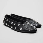 Black Ballet Flats With Silver Studded Detailing