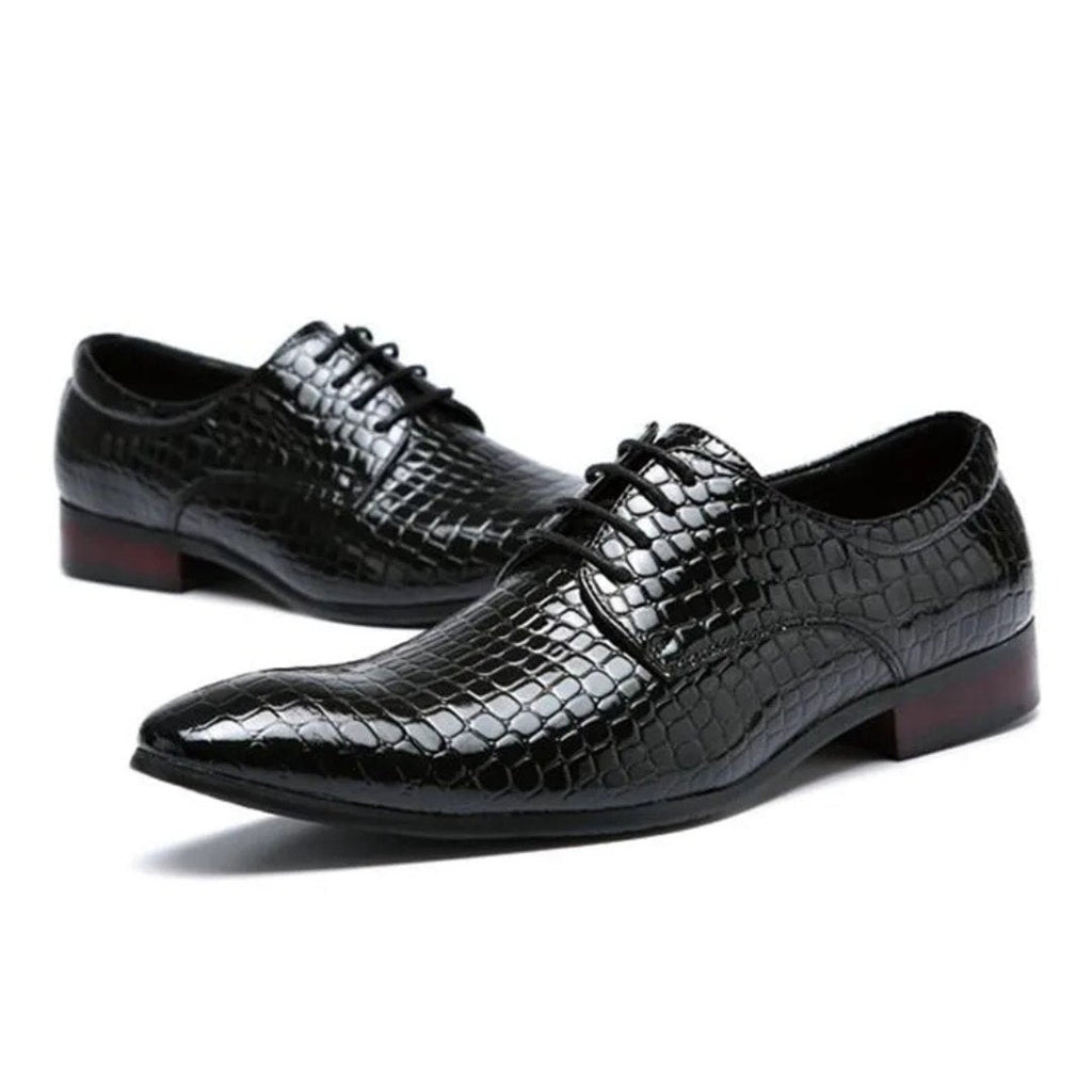 Oxford Dress Shoes with Glossy Snakeskin Texture