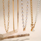 Vintage Pearl and Gold Snake Chain Necklace Set