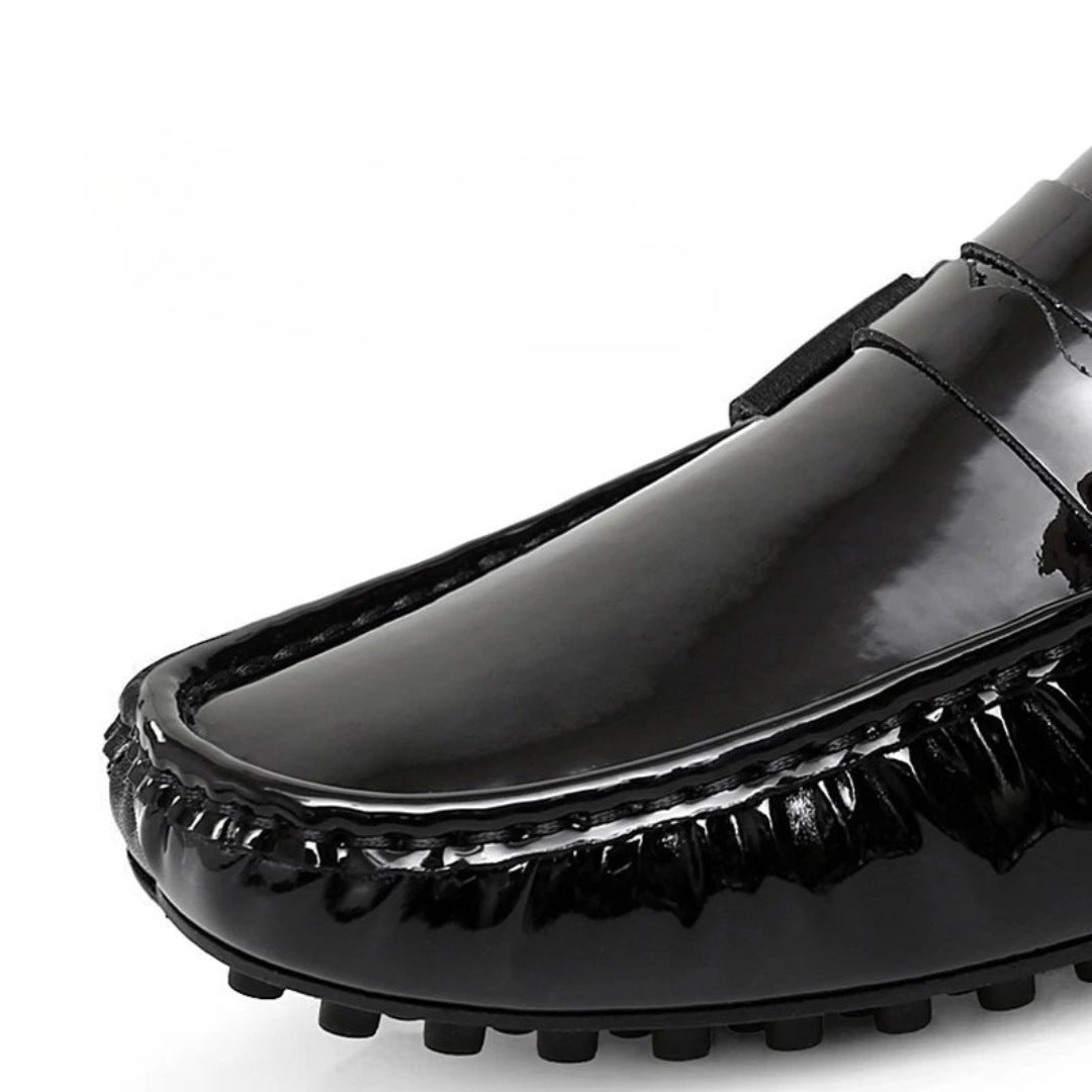 Glossy Leather Slip-On Penny Loafers with Soft Sole