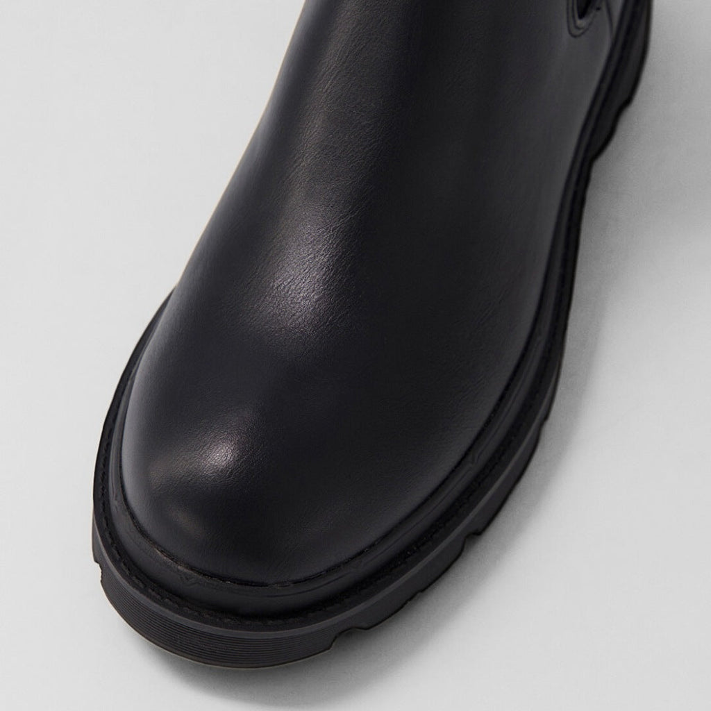 Leather Chelsea Rain Boots with Chunky Sole and Low Block Heel
