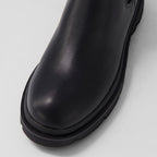 Leather Chelsea Rain Boots with Chunky Sole and Low Block Heel